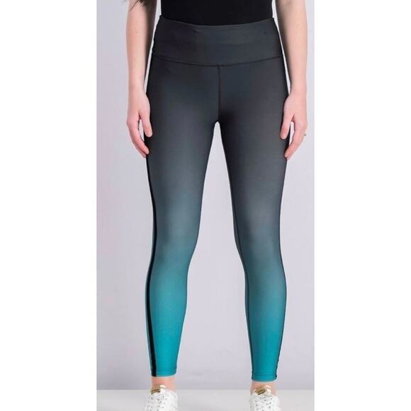 BCBGMAXAZRIA teal ombre velvet trimmed active athletic leggings size large new!! - Picture 2 of 12